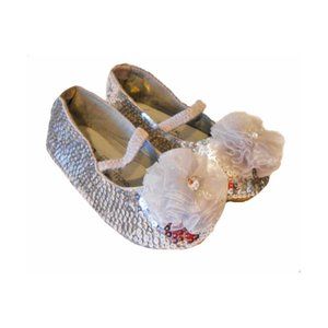 sz 0 Infant‎ Baby Girl  NEW Silver Sparkly Sequin Shoes New Holiday